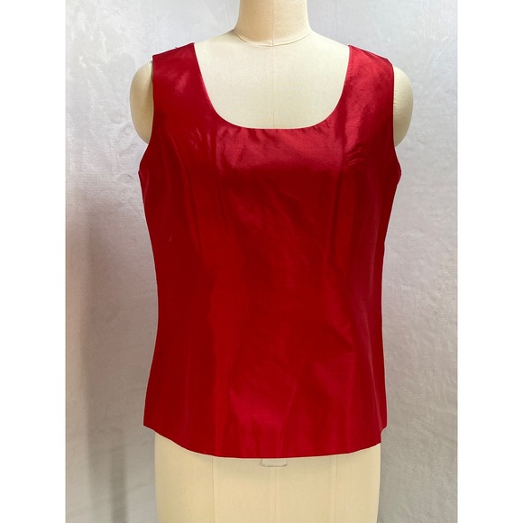 MXI Womens Red Sleeveless Silk Top Blouse Elegant Party Cocktail Career‎ - Picture 1 of 8